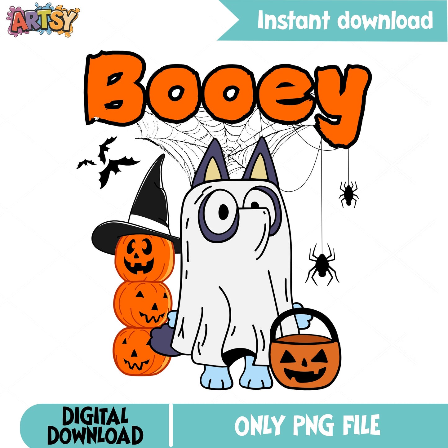 Bluey Halloween Ghost Costume Booey PNG, Bluey Halloween PNG, Spooky PNG