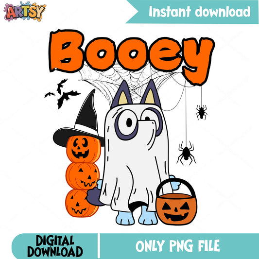 Bluey Halloween Ghost Costume Booey PNG, Bluey Halloween PNG, Spooky PNG