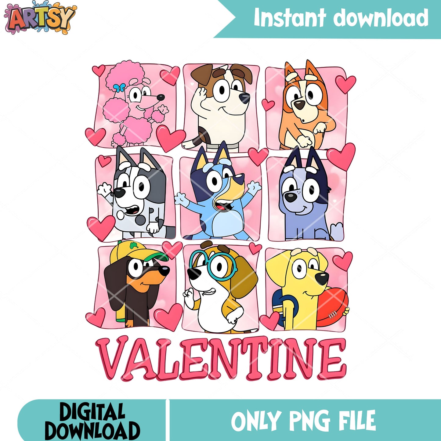 Bluey characters valentine png, valentine love png, bluey movies png