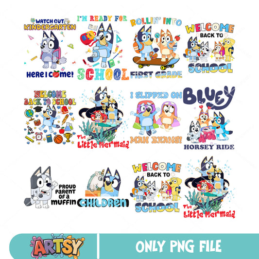 Bluey school day png bundle, bluey school​ png, bluey cartoon png