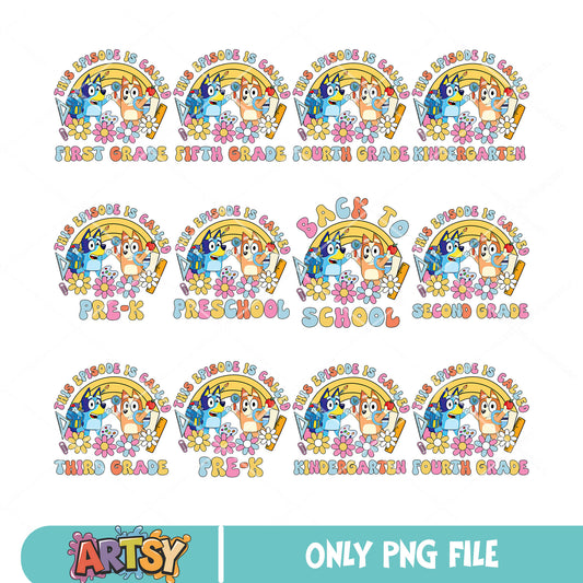 Bluey school episode png bundle, bluey school supplies​ png, bluey school png