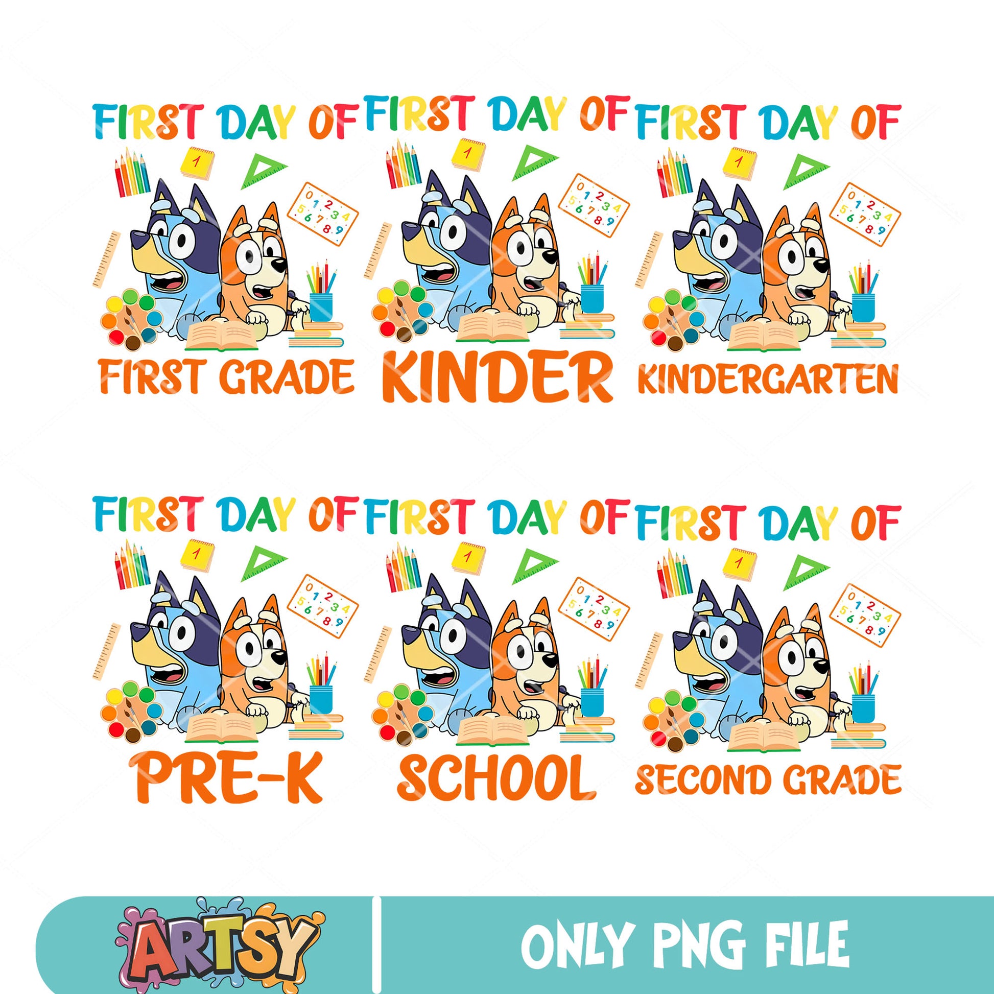 Bluey school grades png bundle, bluey school supplies​ png, bluey school png
