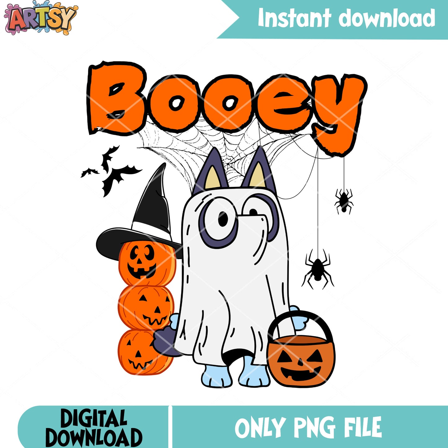 Bluey the ghost scary bats png, jack o lantern  png, halloween night png