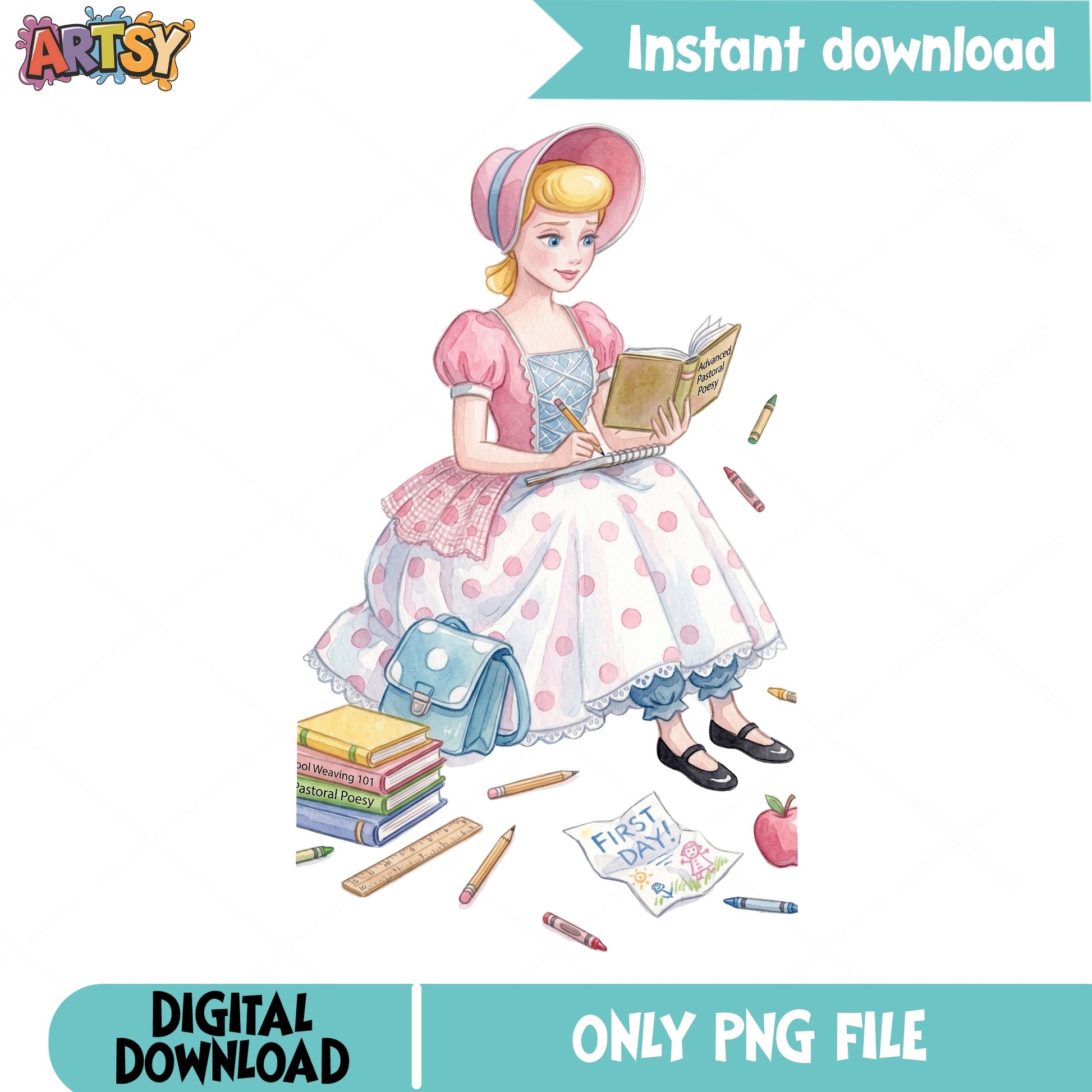 Bo Peep Back To School PNG, Toy Story PNG, First Day PNG
