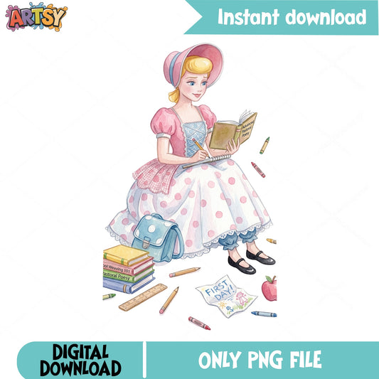 Bo Peep Back To School PNG, Toy Story PNG, First Day PNG