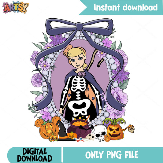 Bo Peep Halloween Skeleton PNG, Toy Story Halloween PNG, Disney PNG
