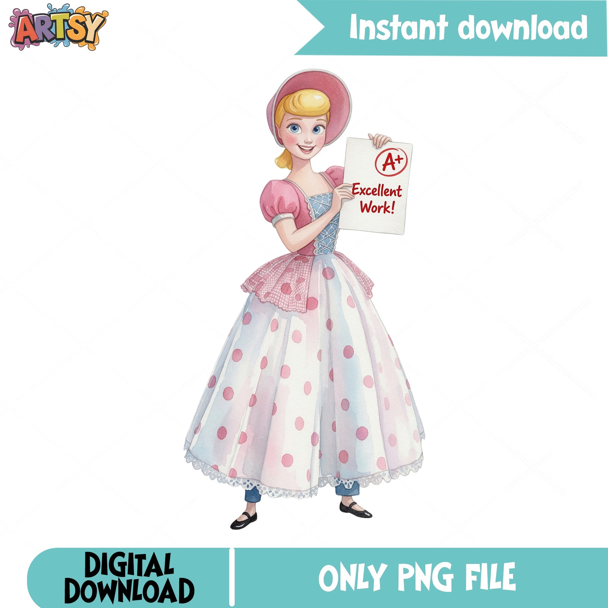 Bo Peep Toy Story PNG, Disney Back To School PNG, A Plus PNG