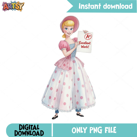 Bo Peep Toy Story PNG, Disney Back To School PNG, A Plus PNG