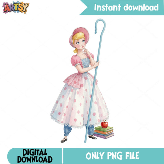 Bo Peep Toy Story PNG, Disney Watercolor PNG, Back To School PNG