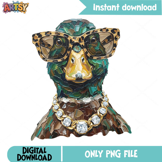 Boho Bear With Glasses PNG, Leopard Sunglasses Bear, Trendy PNG