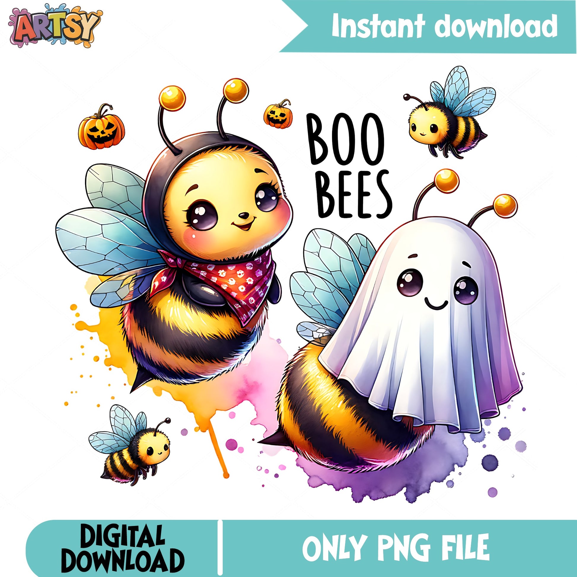 Boo Bees Halloween PNG, Cute Bee Ghost PNG, Halloween Bee PNG