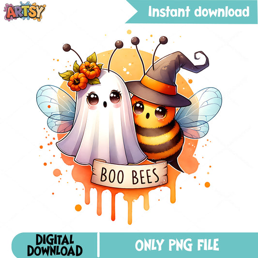 Boo Bees Halloween PNG, Cute Ghost Bee PNG, Halloween PNG