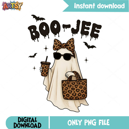 Boo Jee Ghost Leopard Halloween PNG, Boujee Ghost PNG, Halloween PNG