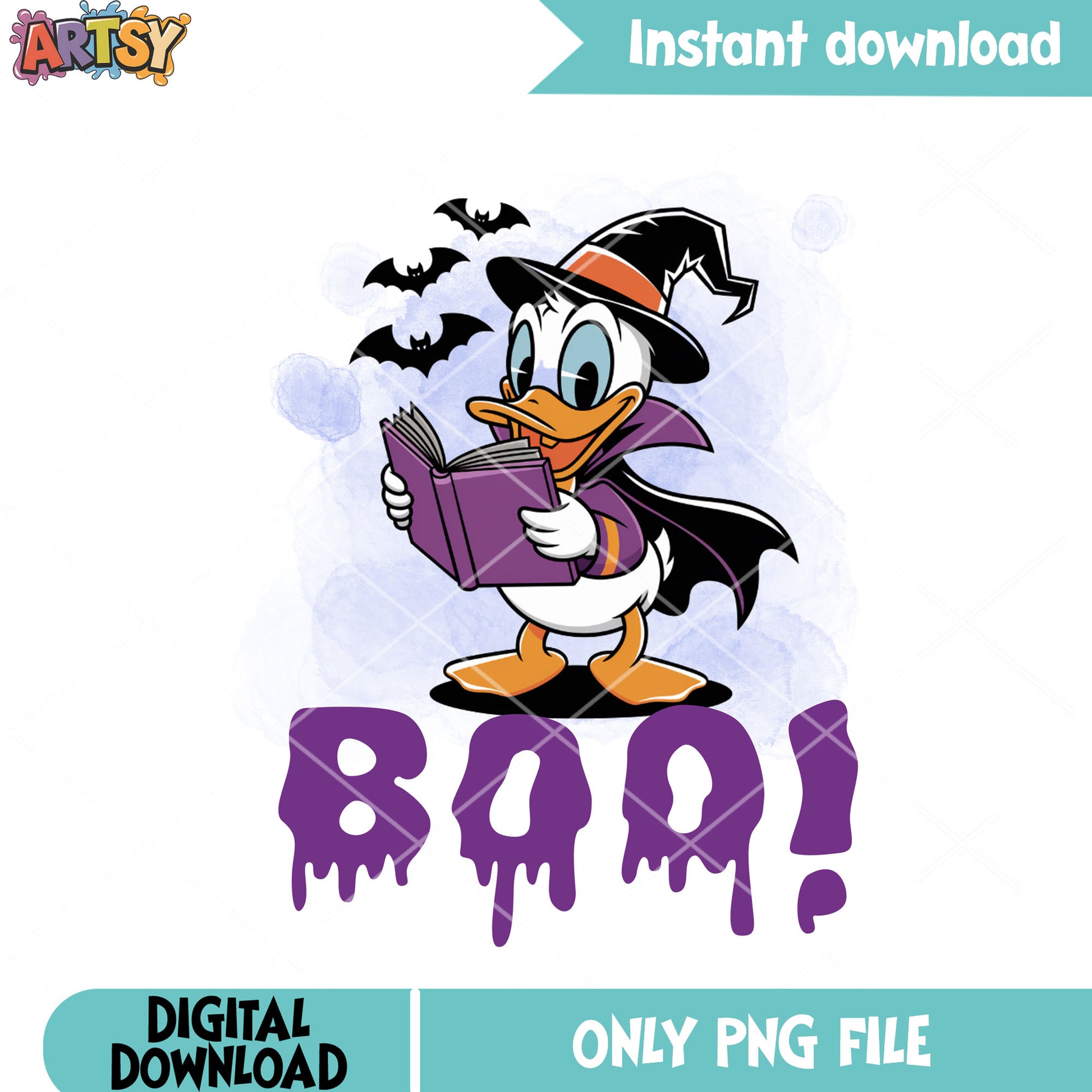 Boo donald duck png, witch costume png, black cloak png