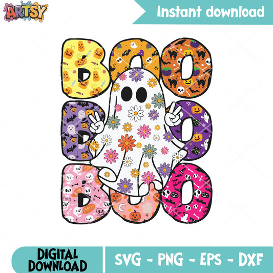 Boo ghost floral svg, boo halloween svg, halloween ghost svg