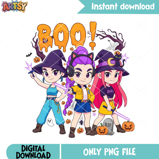 Boo halloween kpop demon hunter png, huntrix png, rumi mira zoey​ png