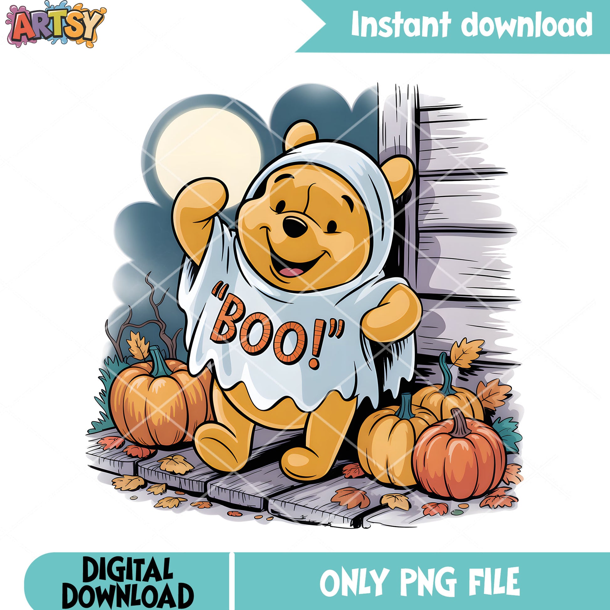 Boo halloween pooh png, vintage pooh png, pooh poster​ png