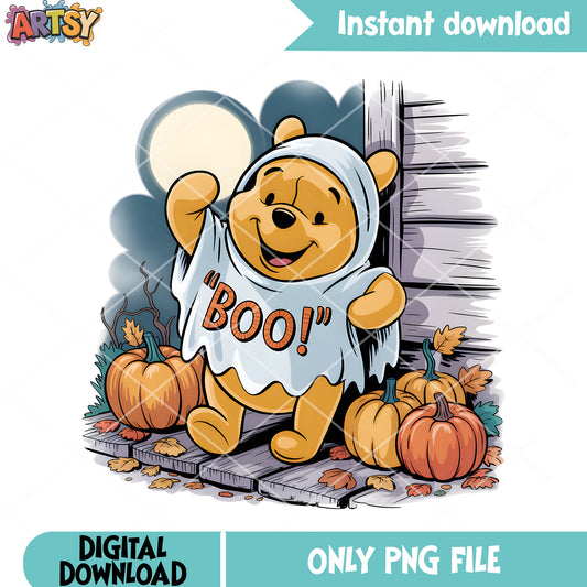 Boo halloween pooh png, vintage pooh png, pooh poster​ png