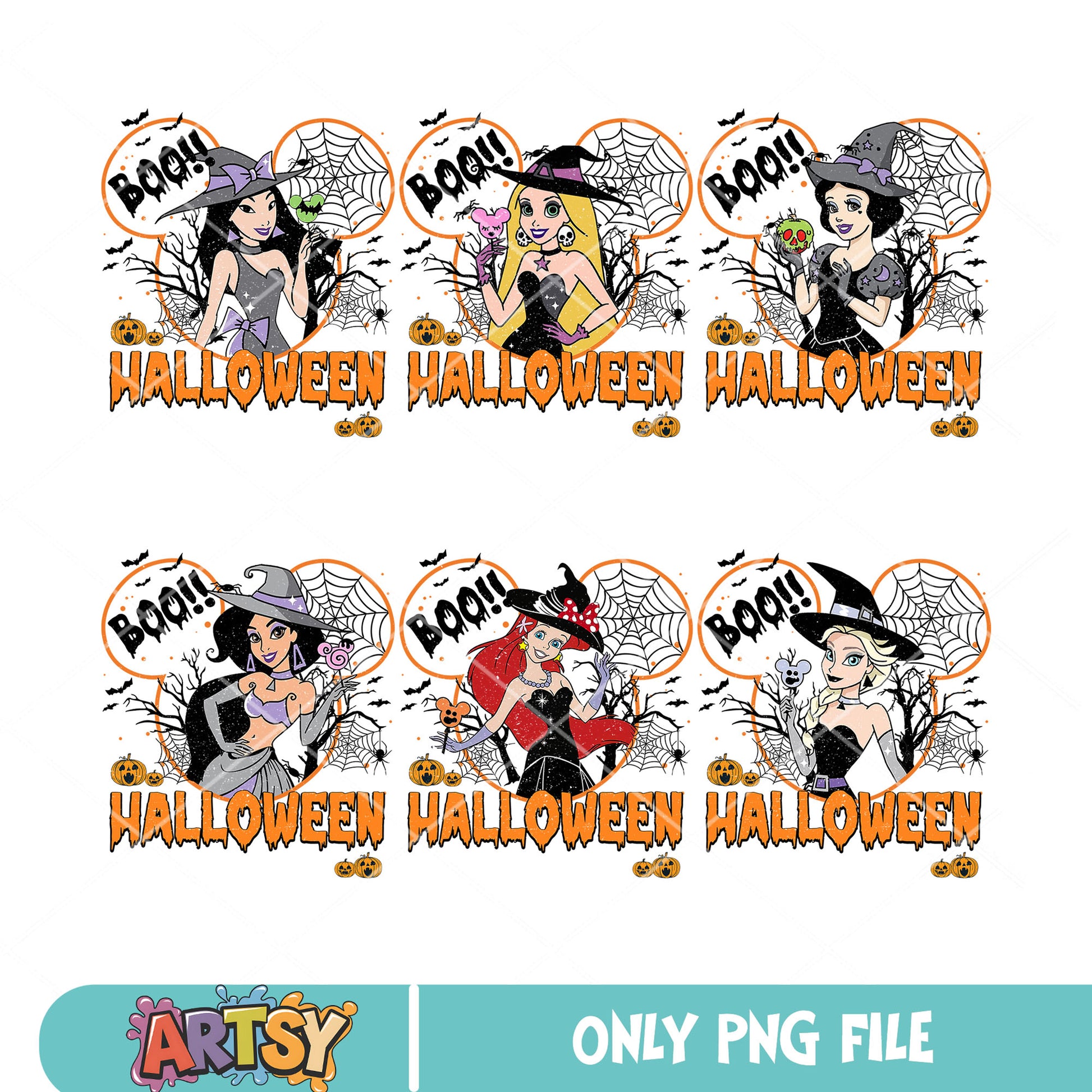 Boo halloween princess png bundle, disney princess png, boo halloween png