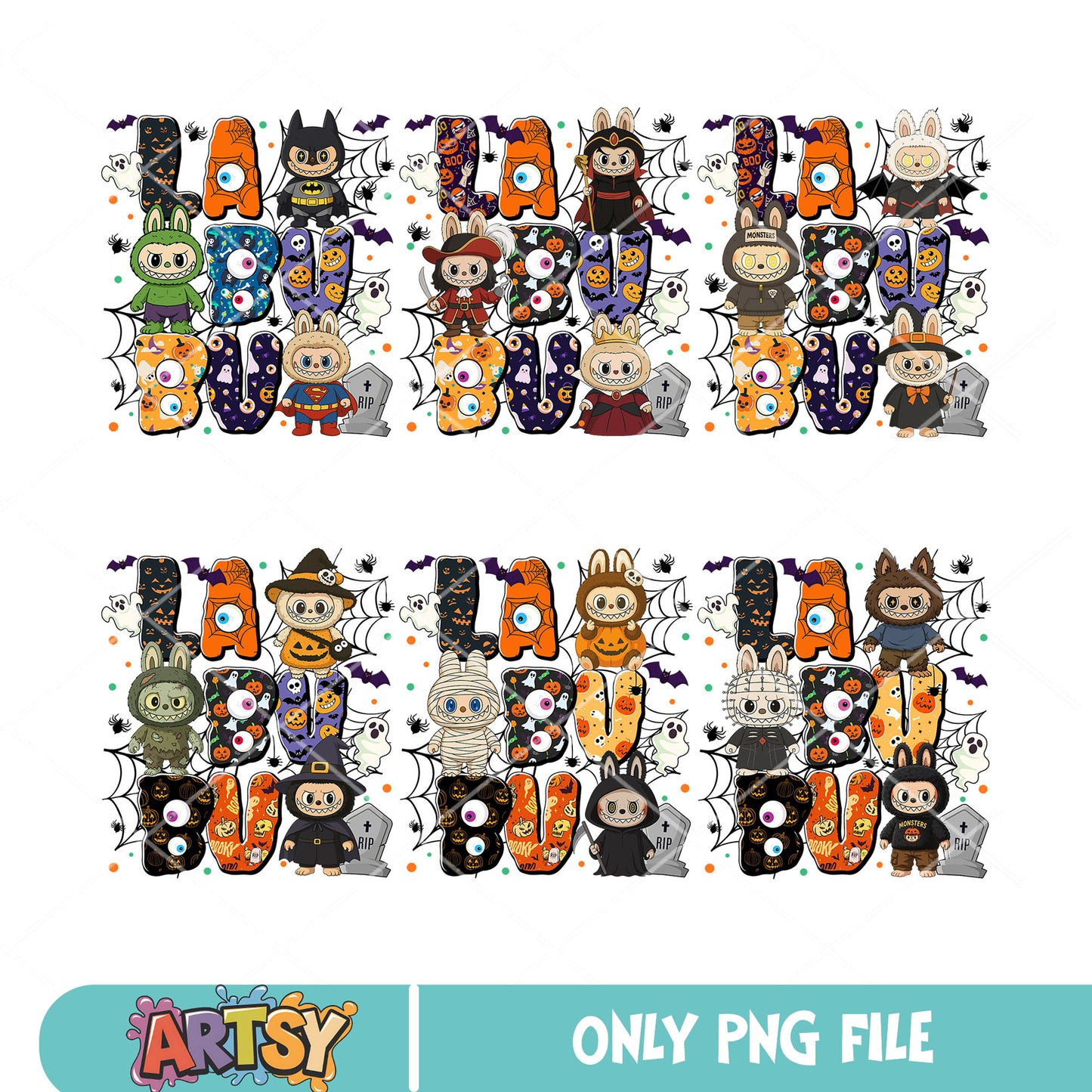 Boo horrified labubu png bundle, labubu boo png, labubu happy halloween​ png