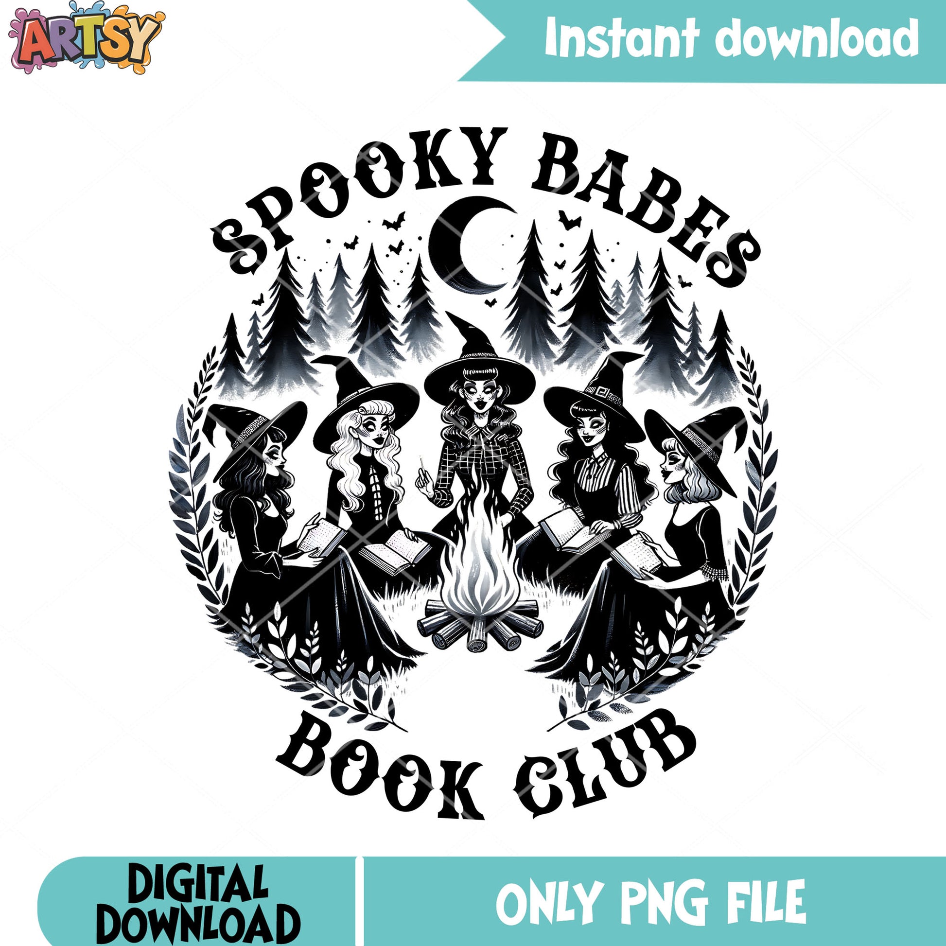 Book club spooky babe png, witch costume png, scary halloween png