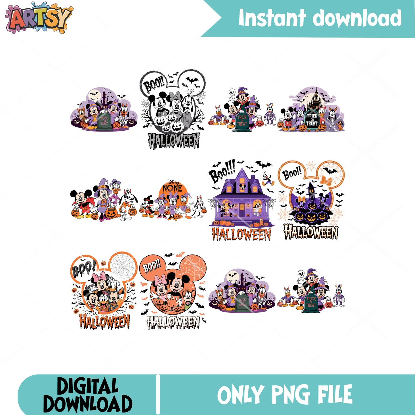 Boo mickey head png bundle, mickey boo png, halloween mickey png