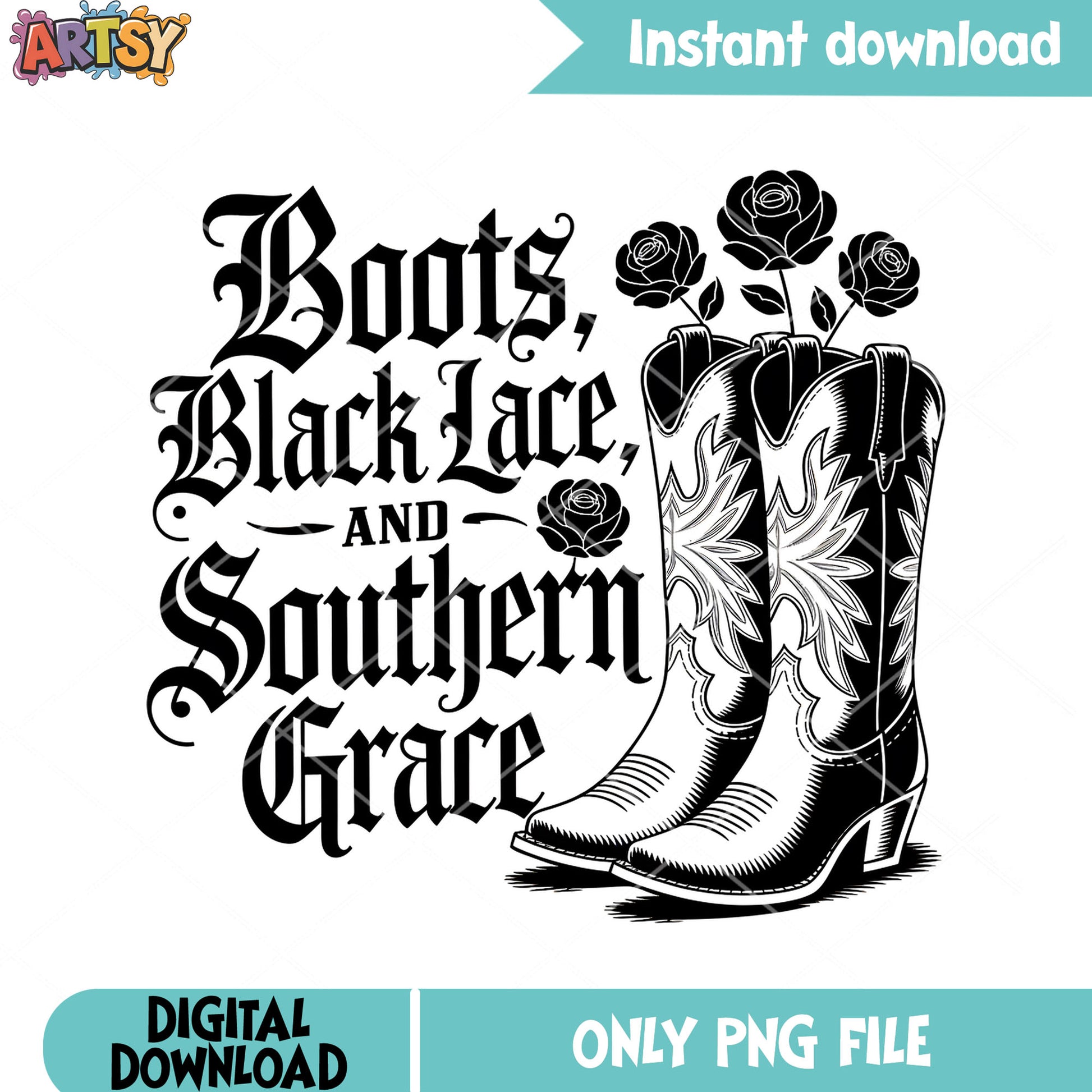Boots black lace and southern grace png, rose flower png