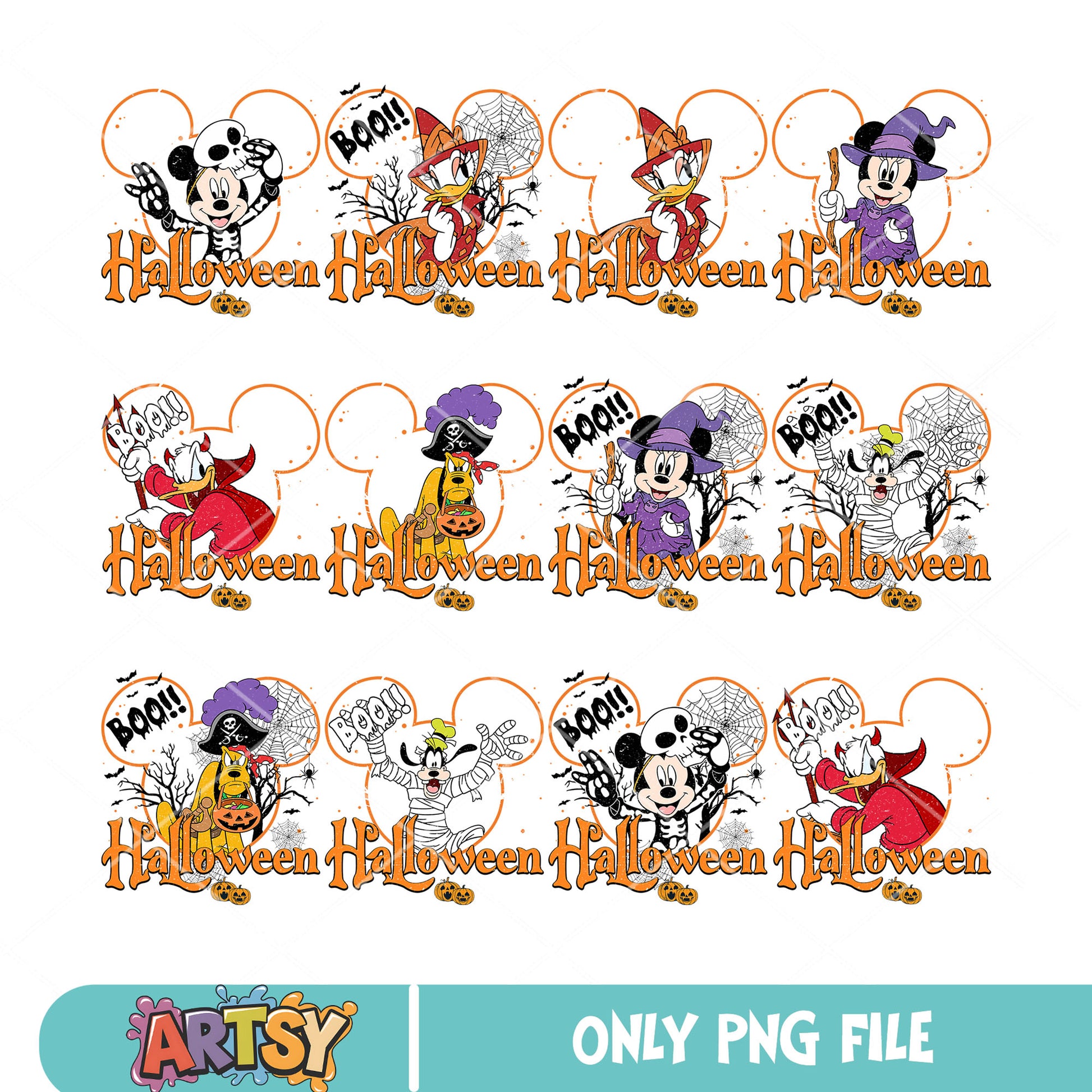 Boo with mickey png bundle, mickey halloween png, mickey boo png