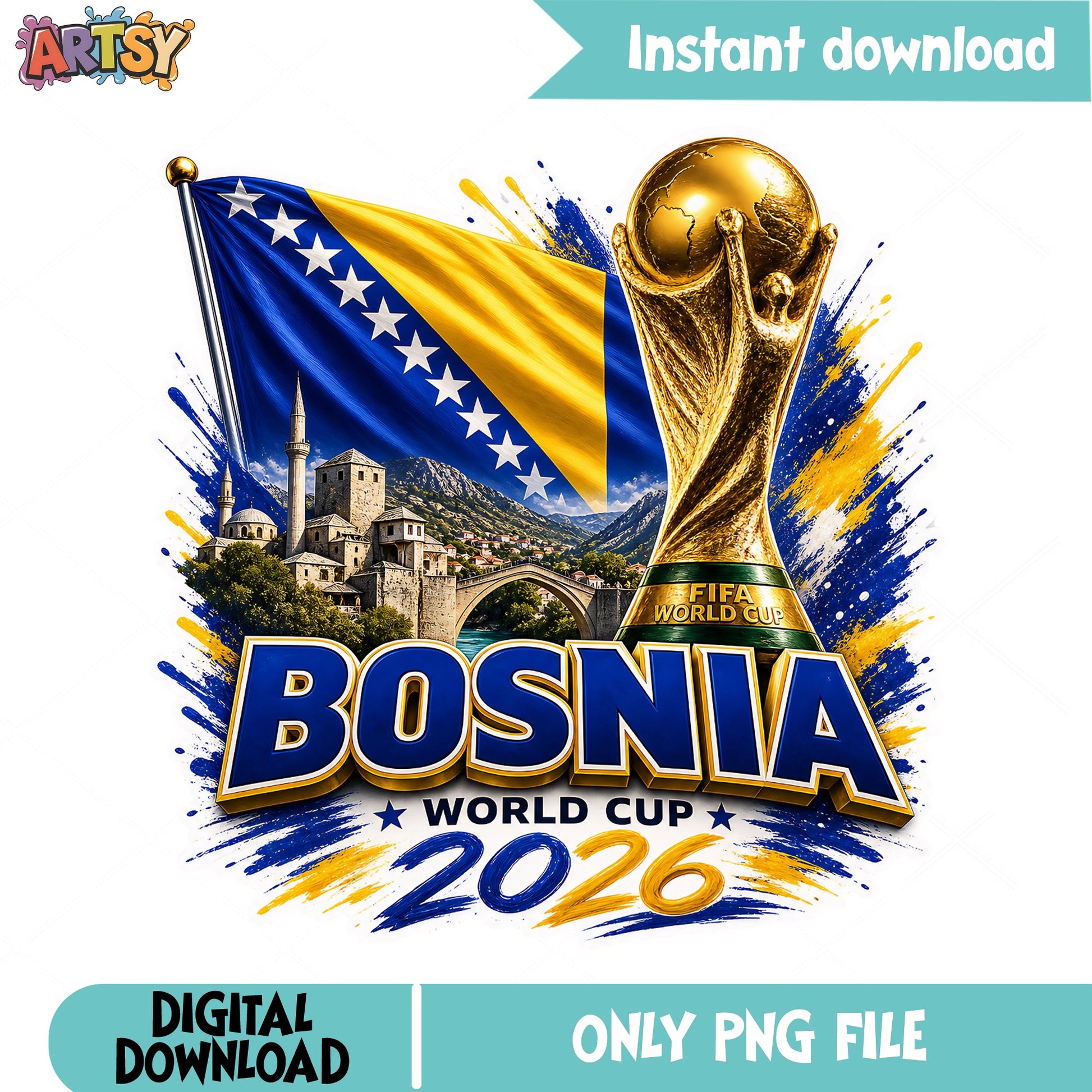 Bosnia World Cup 2026 PNG, Bosnia Flag Soccer PNG, FIFA PNG