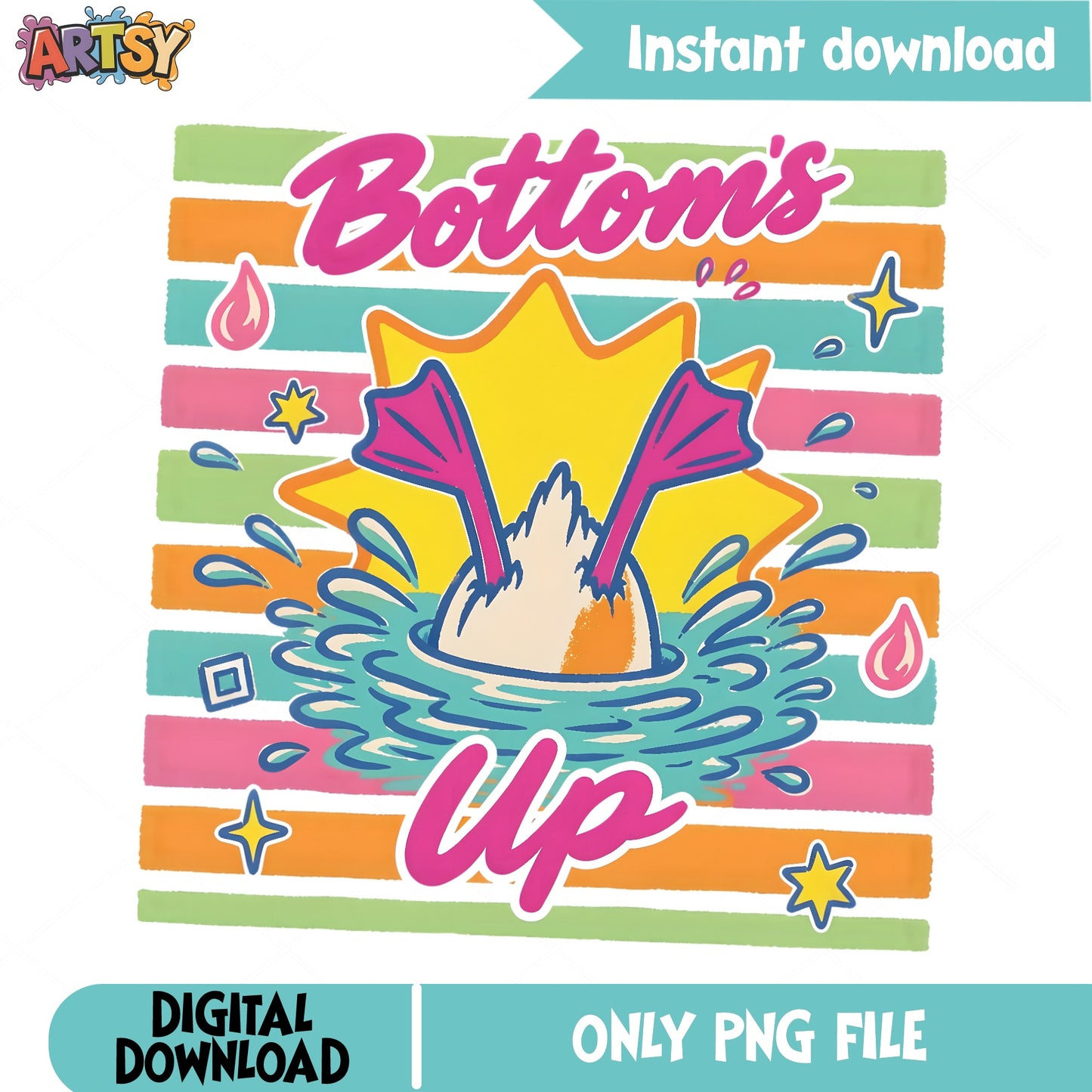 Bottoms Up Mermaid PNG, Funny Summer Drinking PNG, Beach PNG