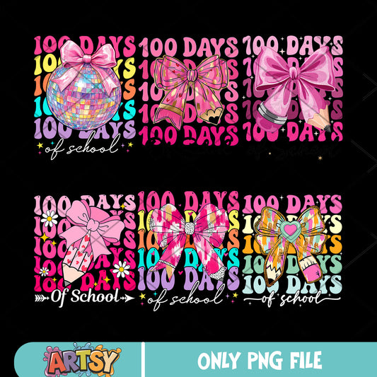 Bow 100 day school png bundle, 100 days of school png, school bows png