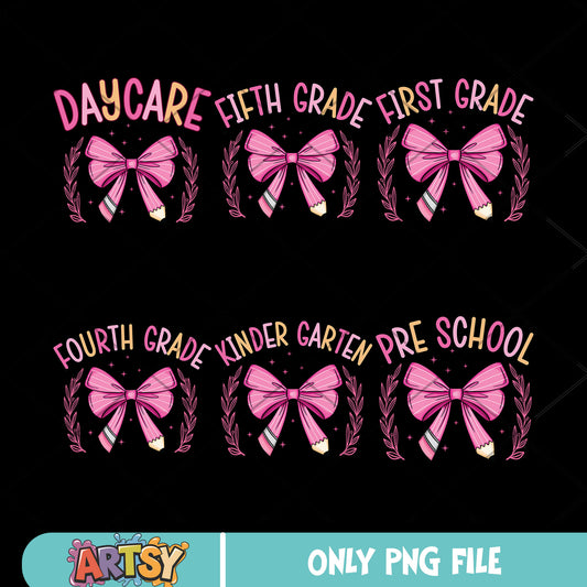 Bow fifth school png bundle, school bows​ png, 100 days of school png