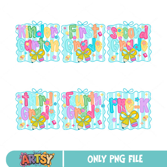 Bow first grade school png bundle, school bows​ png, 100 days of school png