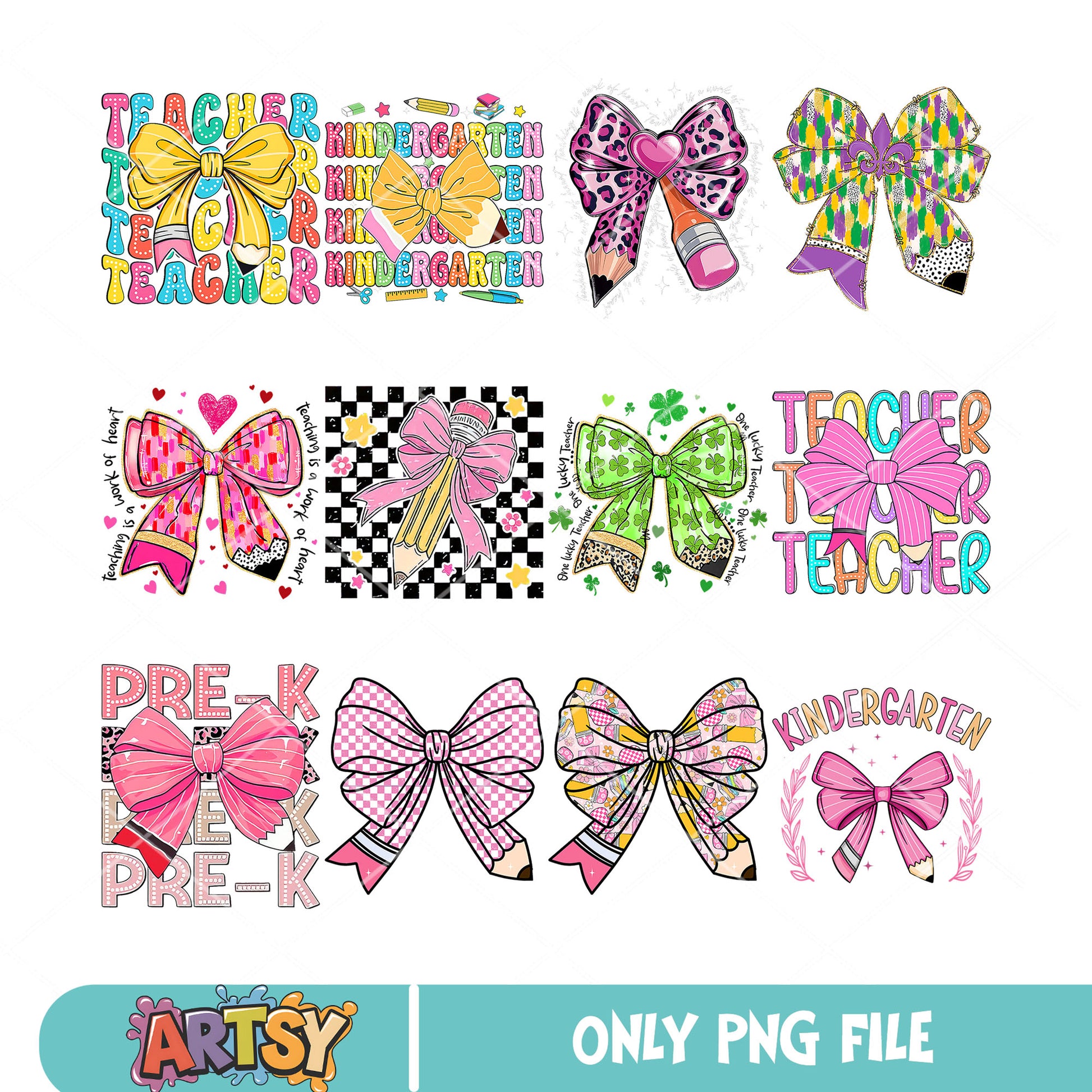 Bow pencil school png bundle, back to school png, pencil school png