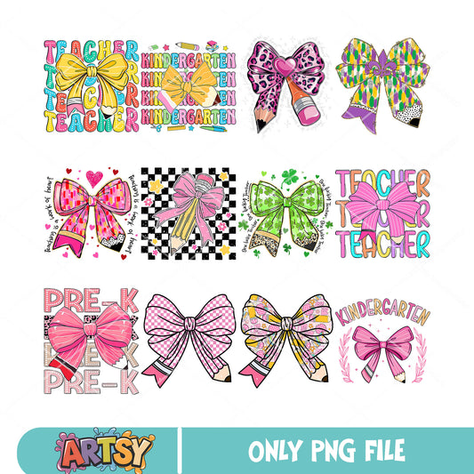 Bow pencil school png bundle, back to school png, pencil school png