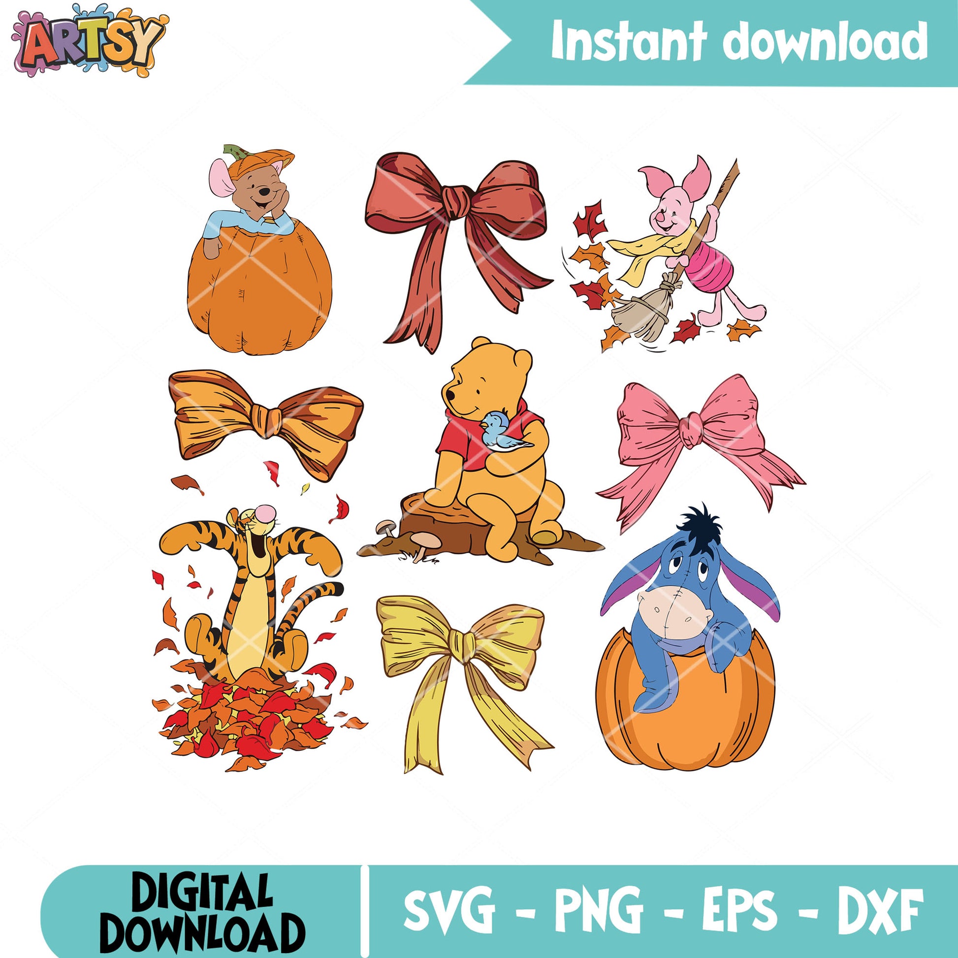 Bow pooh friend halloween svg, pumpkin bow svg, pooh halloween svg