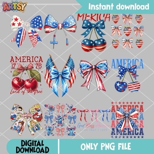 Bow tie 4th of july png bundle, bow tie america png, happy 4th of july png