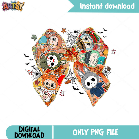 Bow tie halloween labubu png, labubu halloween png, labubu clother png