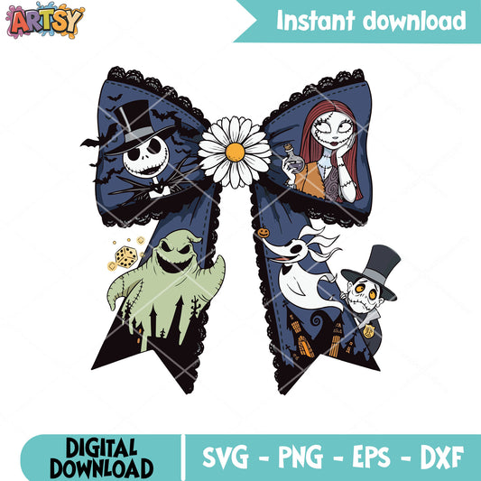 Bow tie jack and family svg, jack skellington svg, halloween bow svg
