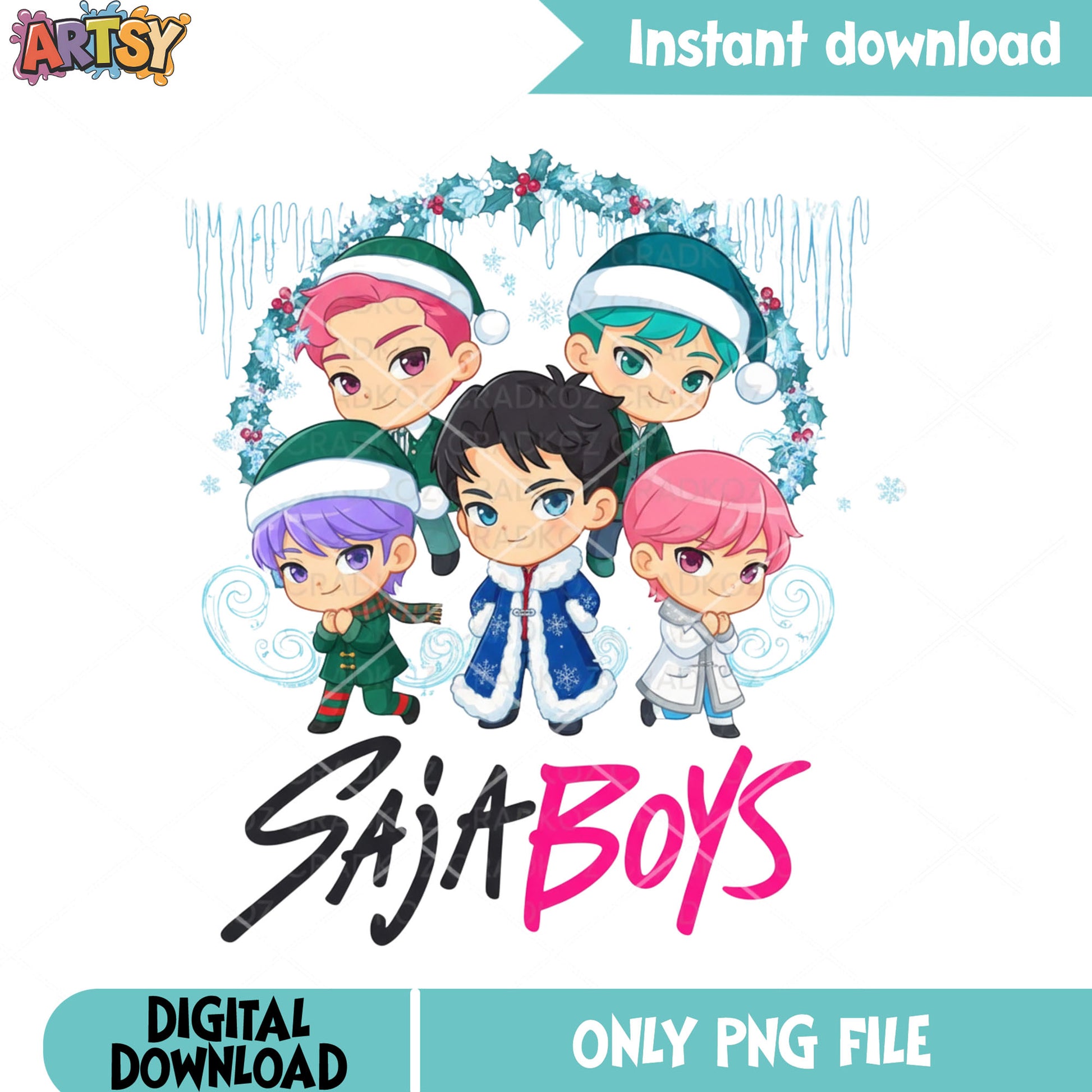 Boy band christmas png, kpop demon hunters png, wreath christmas png