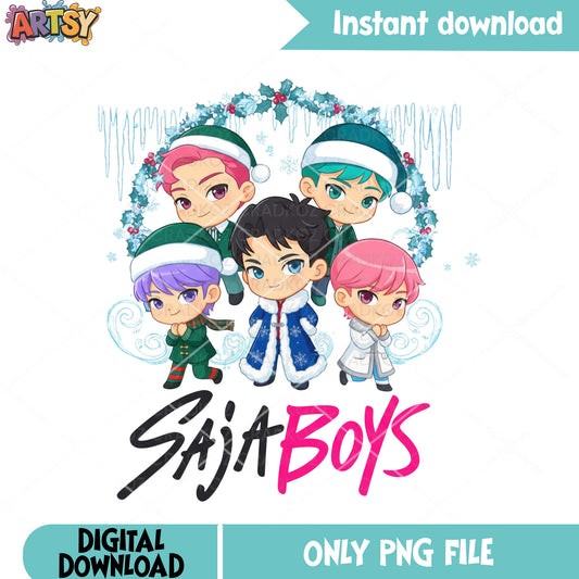 Boy band christmas png, kpop demon hunters png, wreath christmas png