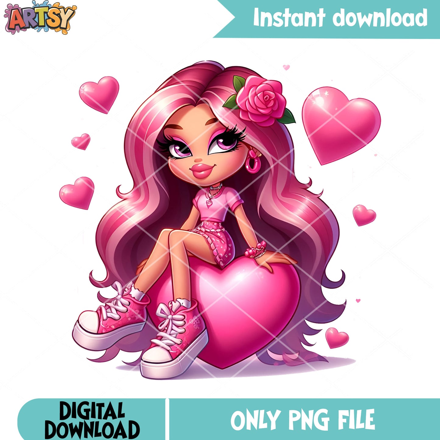 Bratz bombole valentines png, valentines heart png, valentine vibes png