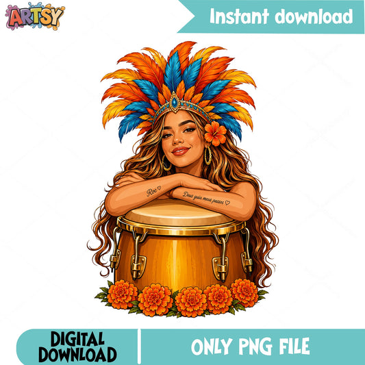Brazilian Carnival Woman With Drum PNG, Samba Girl PNG, Festival PNG