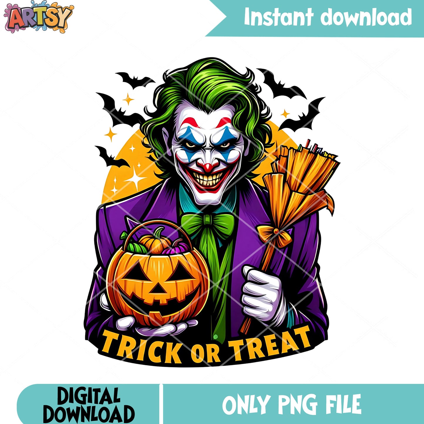 Broom and wicker pupmkin joker png, jack o lantern png, halloween night png 