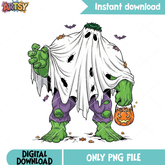 Bruce banner scary ghost png, marvel halloween png, wicker pumpkin png