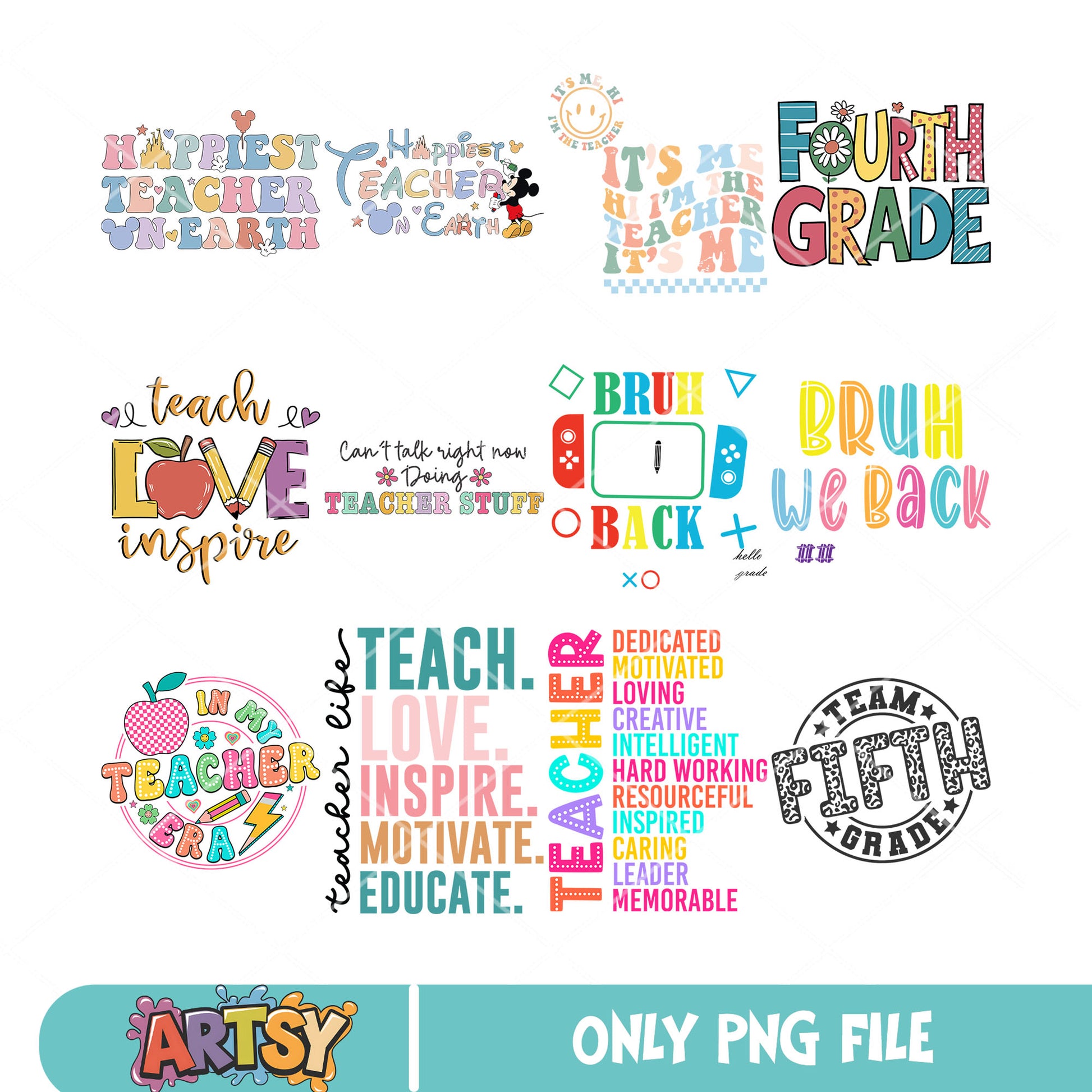 Bruh we back teacher png bundle, teacher day png, teach love inspire png