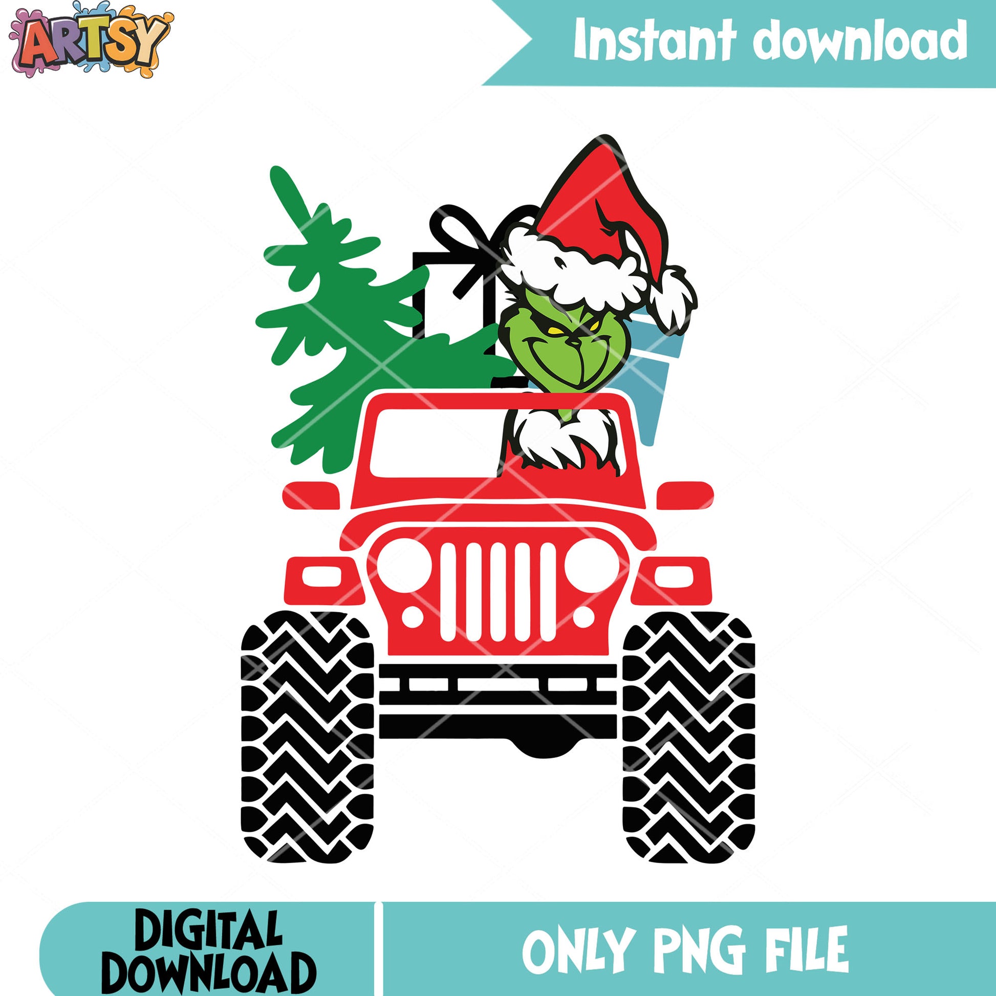 Brum jeep fckin grinch png, christmas tree png, grinchmas png