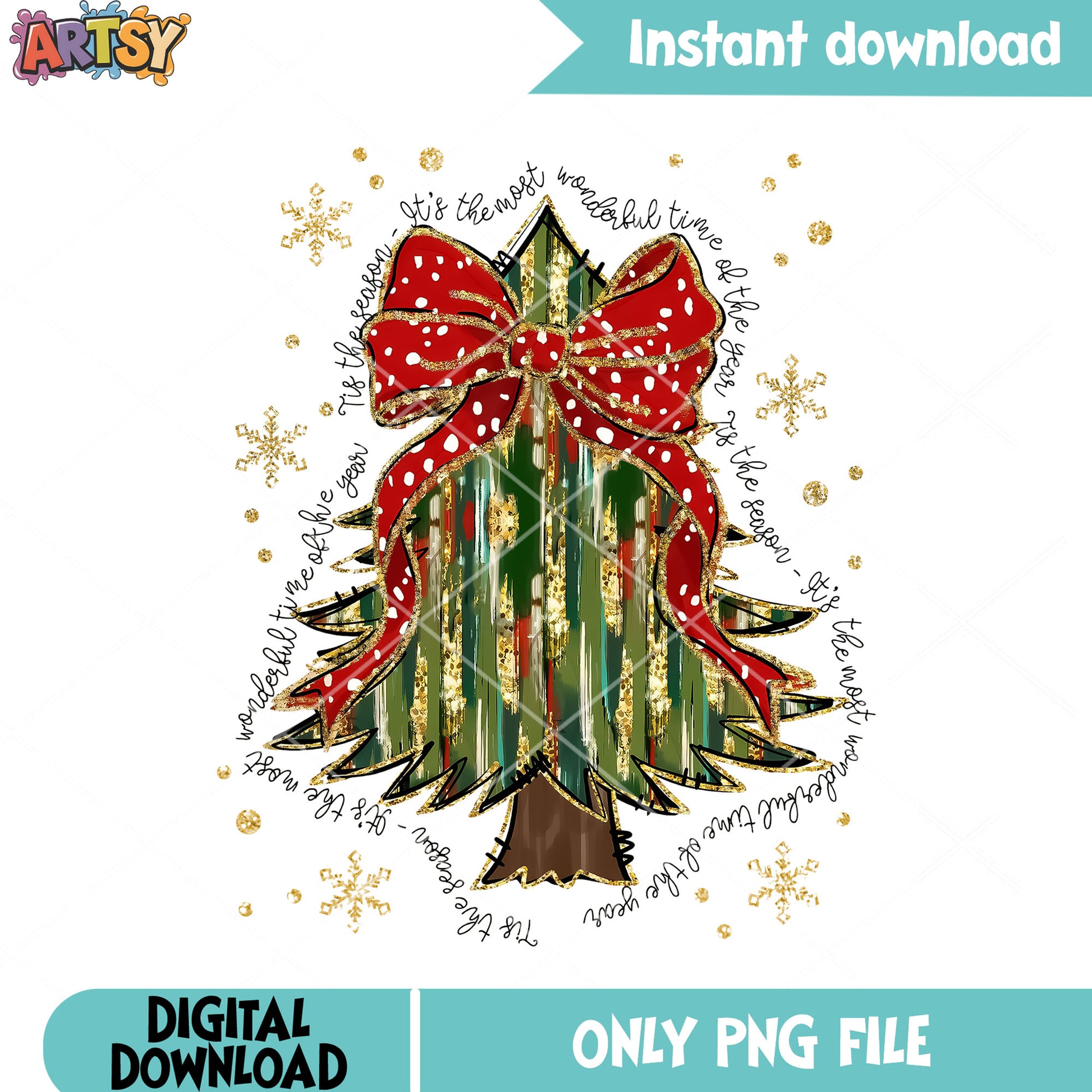 Brushstroke christmas tree png, bow red tree png, decoration tree png