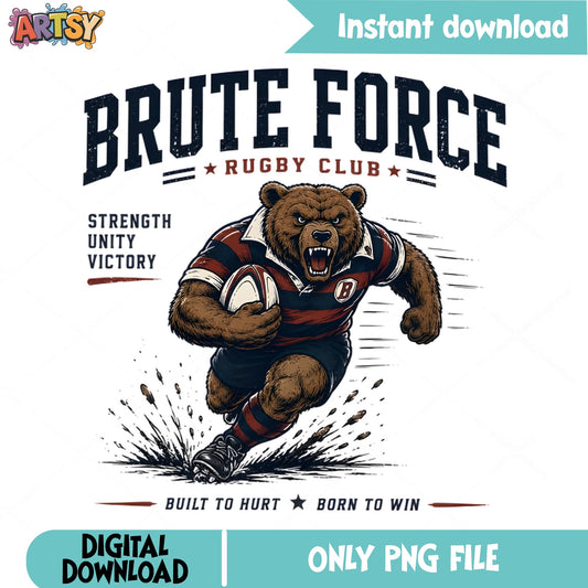 Brute Force Rugby Club Bear PNG, Rugby Player Shirt PNG, Bear Sport PNG