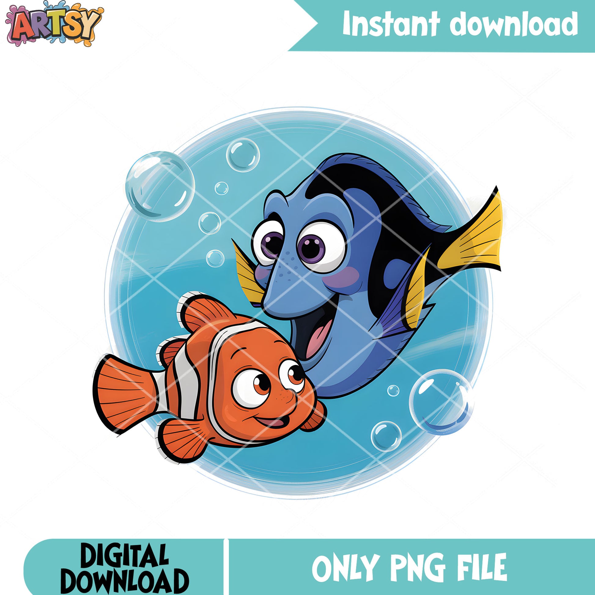 Buble dory nemo sticker png, disney vibes png, clownfish marlin png